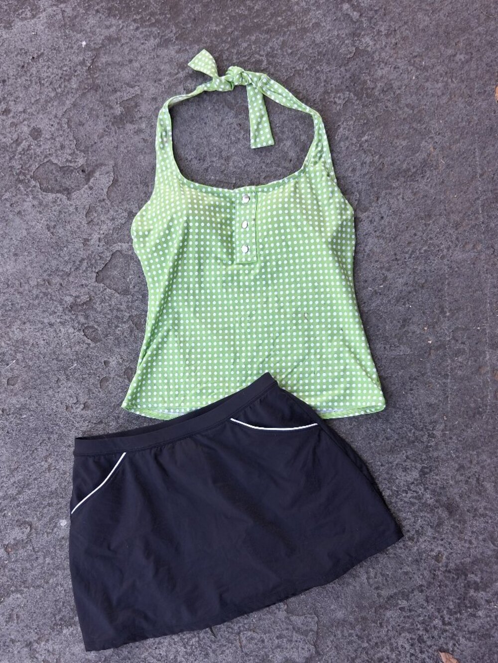 Beach House Tankini Skirted 2 Piece Set Size 8 NEW Gingham  Green Black White